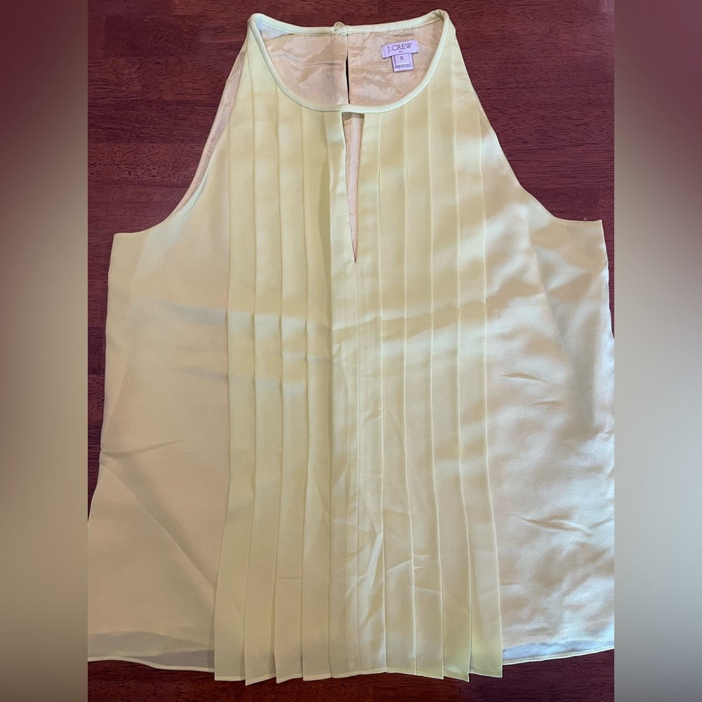 J Crew Lemon Yellow Pleated High Neck  Top Sz S